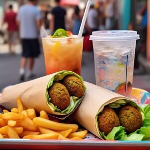 2 FALAFEL ROTI WRAPS WITH FRIES & DRINKS